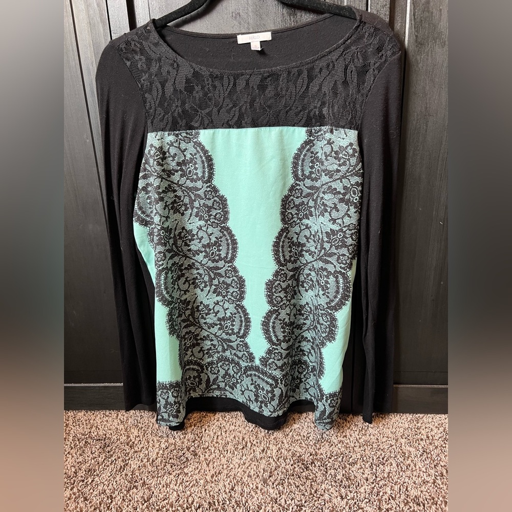 Halo Black and Turquoise Long Sleeve Top